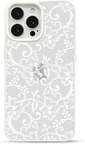 Vista 18 de NITITOP Para iPhone 14 Plus/15 Plus Funda Transparente Encaje Flor - Negro
