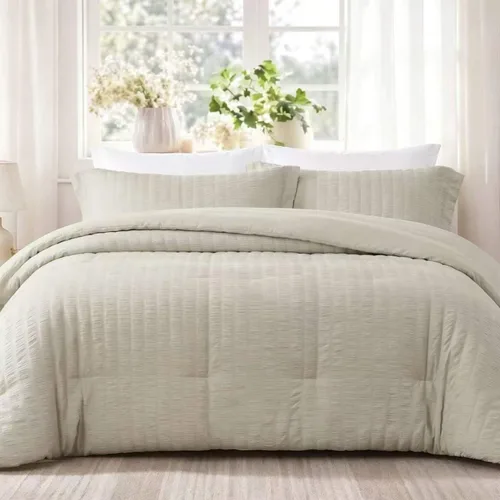 Vista 19 de Quataly - Juego de edredón Seersucker tamaño Twin/Twin XL en color blanco; juego de cama de 2 piezas que incluye 1 edredón suave y esponjoso y 1