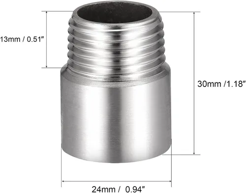 Vista 2 de MECCANIXITY Brazo de extensión de cabezal de ducha, acero inoxidable 1/2PT macho a hembra, rosca hembra de 1.181 in de longitud, accesorio