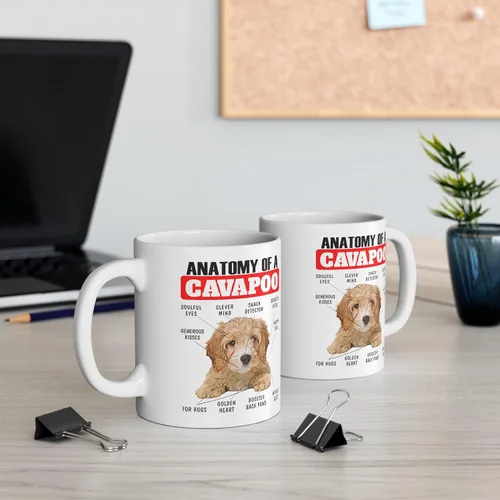 Vista 7 de Divertida taza de café de cerámica blanca de 11 oz con diseño de cachorro de Cavapoo