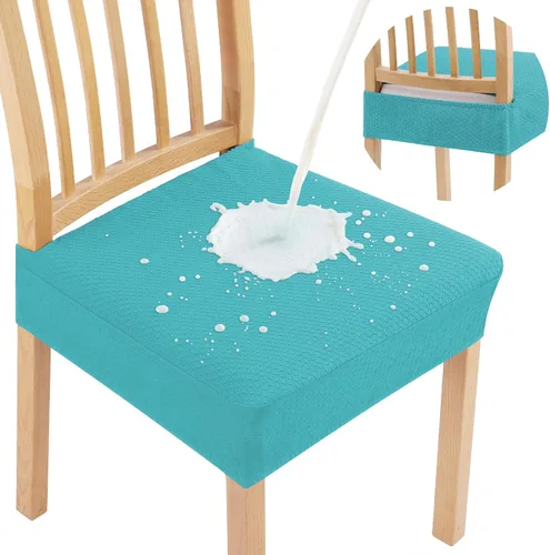 Vista 32 de Smiry Juego de 2 fundas de asiento impermeables para sillas de comedor, tela jacquard elástica, extraíble y lavable, fundas protectoras de asiento