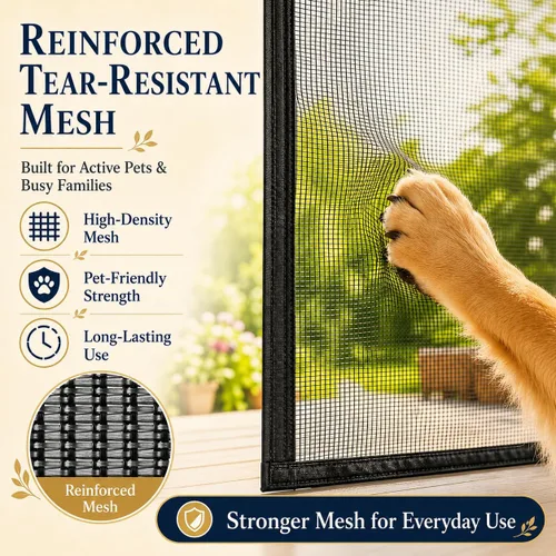 Vista 6 de Puerta mosquitera magnética, cortina de puerta de malla resistente con fuertes imanes de marco completo, cierre automático manos libres, apta