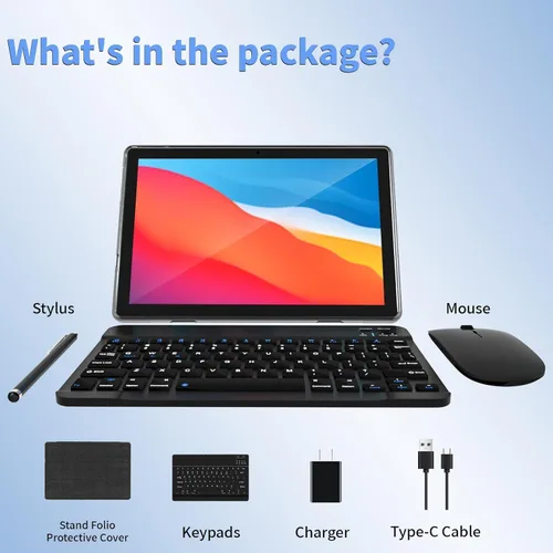 Vista 6 de ECOPAD Tablet Android 15, tabletas de 10 pulgadas con ratón y teclado 12 GB RAM + 64 GB ROM + 1 TB expandible, tableta 2 en 1 con WiFi 6 Set negro