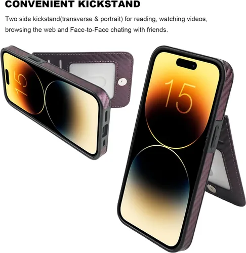 Vista 11 de KIHUWEY - Funda tipo cartera compatible con iPhone 15 con soporte para tarjetas de crédito, cierre magnético, soporte de cuero premium, cubierta