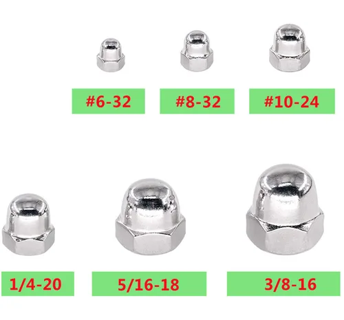 Vista 3 de #6-32#8-32#10-24 1/4-20 5/16-18 3/8-16 SAE 304-Acero inoxidable Bellota cabeza cabeza hexagonal tuercas surtidas