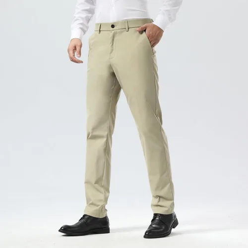 Vista 8 de Plaid&Plain - Pantalones chinos, a los tobillos de corte ajustado, elásticos, color caqui, para hombre
