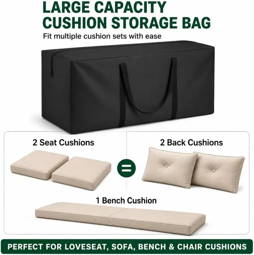 Vista 2 de Bolsa de almacenamiento para cojines 420D impermeable de 68 pulgadas de largo, rectangular, para exteriores, bolsa de almacenamiento para cojines