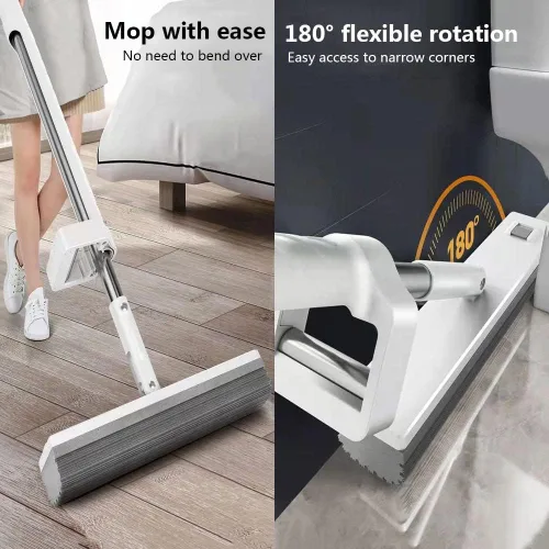 Vista 3 de JINYISI Trapeador, trapeador de piso, fregona de madera dura, fregona de esponja, fregona fácil de apretar, trapeadores para limpieza de pisos