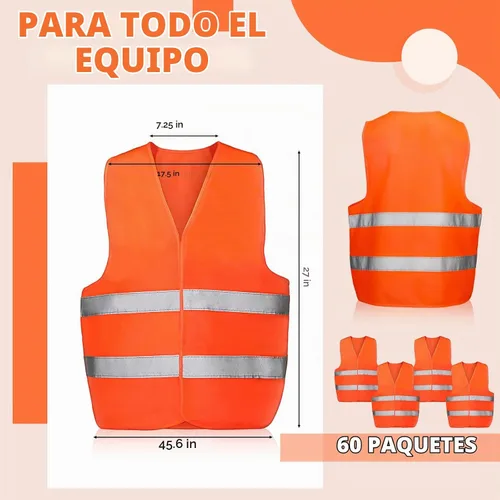 Vista 2 de Tarpop Paquete de 60 chalecos de seguridad reflectantes de alta visibilidad a granel 2 tiras