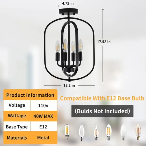 Vista 2 de Lámpara de techo negra de montaje empotrado, 4 luces, luces de techo semiempotradas, accesorios de iluminación de cocina, lámpara industrial moderna