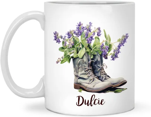Vista 19 de Tazas de cerámica personalizadas del cubo de rosas con nombre, Taza de flores, Taza de café de flores de rosas personalizadas, Taza de té floral