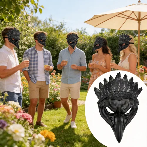 Vista 3 de 1 máscara de cuervo negro, máscara de pájaro de cuervo, máscara de pájaro para Halloween, fiesta, accesorios de carnaval, cosplay