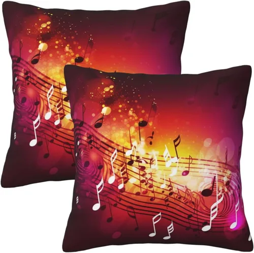 Vista 6 de 2 Pack Decorative Throw Pillow Covers 18"x18" Square Cushion Cover Boho Farmhouse Pillowcase for Couch Sofa Bedroom Living Room Home Decor Music