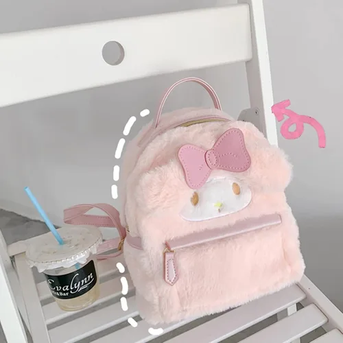 Vista 7 de Melody - Mochila de felpa para mujer, bolso de hombro con figura de felpa para mujeres y niños, regalo, Rosado