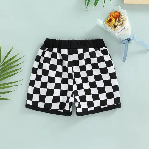 Vista 4 de Pantalones cortos de verano para bebé, con estampado a cuadros, de algodón, casuales, cintura elástica, pantalones cortos para correr