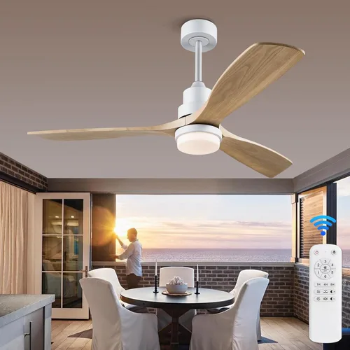 Vista 27 de Ventilador de techo de 42 pulgadas con luz, 3 aspas de madera maciza, control remoto, motor de CC silencioso reversible de 6 velocidades, ventilador