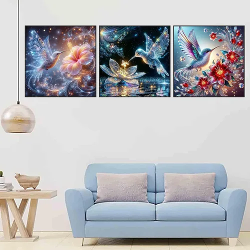 Vista 3 de Paquete de 3 kits de arte de diamantes de colibrí para adultos, kits de pintura de diamantes de colibrí para principiantes, diamantes de imitación