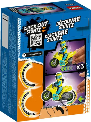 Vista 6 de LEGO City Stuntz Cyber Stunt Bike 60358, juguete de motocicleta con volante para realizar saltos y trucos, juguetes de acción para niños y niñas a