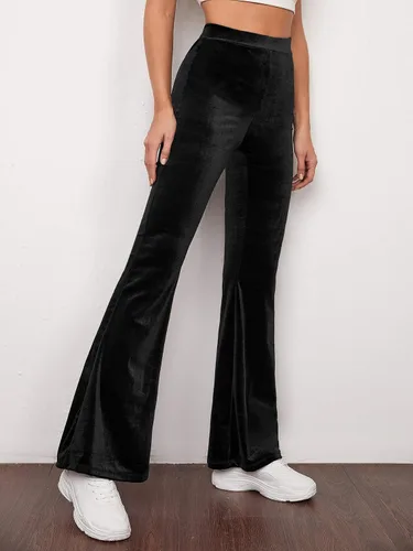 Vista 4 de Floerns Pantalones largos de terciopelo con pierna acampanada y cintura alta para mujer