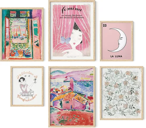 Vista 10 de HAUS AND HUES Decoración de Pared Naranja Arte de Galería Juego de 6 - Pósteres para Estética de Habitación Psicodélica, Arte de Pared Rosa y 70 s