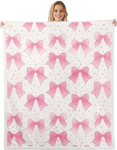 Vista 24 de Manta de franela de forro polar con lazos rosados femeninos de 40 x 50 pulgadas, manta mullida de corazones para el día de San Valentín para sofá