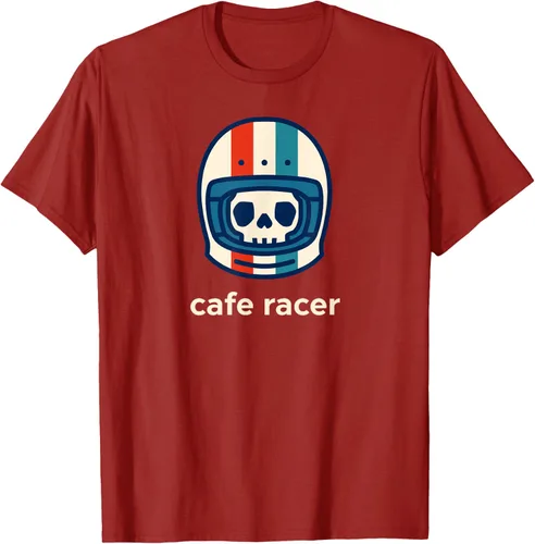 Vista 54 de Cafe Racer Moda Simple Casco Diseño Motocicleta Camiseta Negro