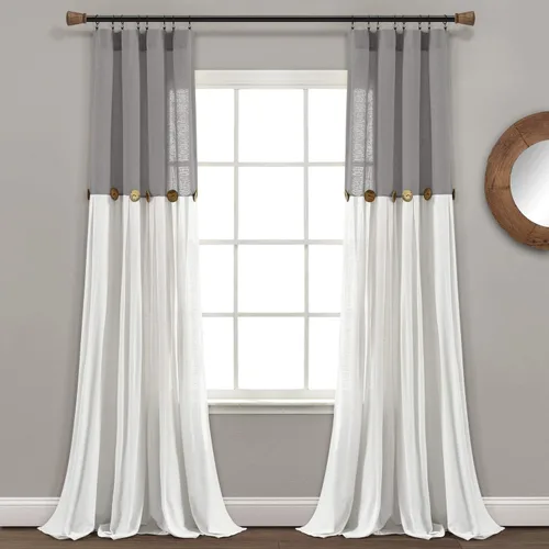 Vista 10 de Lush Decor - Panel de cortina de ventana con botón de lino, único, 40 pulgadas de ancho x 84 pulgadas de largo, negro y blanco claro - Cortinas
