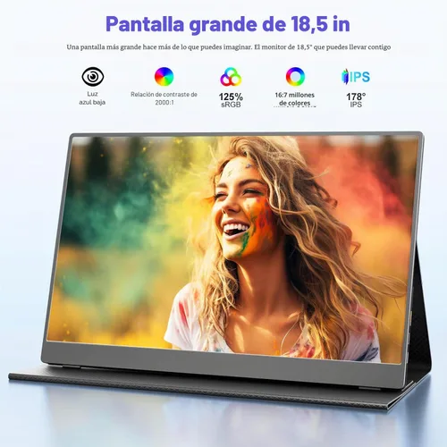 Vista 2 de Monitor portátil grande de 18.5 pulgadas, 120Hz 1080P FHD IPS portátil para viajes, pantalla secundaria para portátil, 125% sRGB, altavoces duales
