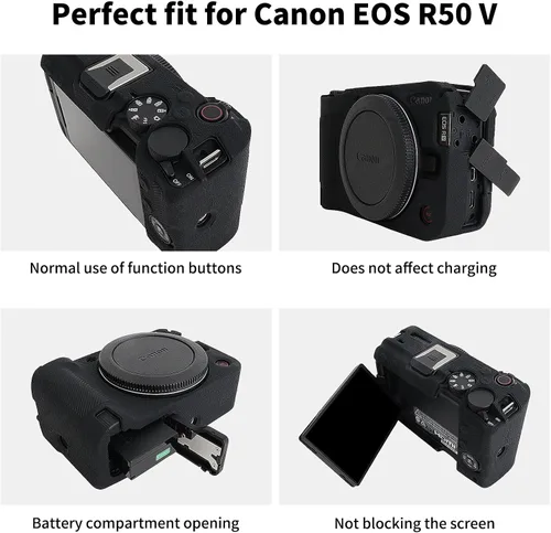 Vista 3 de Rieibi Funda de silicona para cámara Canon EOS R50 V, funda protectora suave para cámara Canon EOS R50V, accesorios con 2 protectores de pantalla
