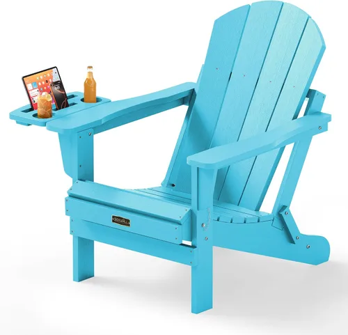 Vista 99 de SERWALL Silla Adirondack plegable para exteriores, silla de patio con portavasos - Ejército