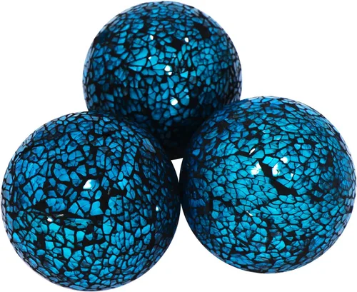 Vista 7 de Kunjocy Juego de 3 bolas decorativas de mosaico de vidrio de 3.15 pulgadas de diámetro para cuencos, jarrones y centros de mesa de comedor (negro)