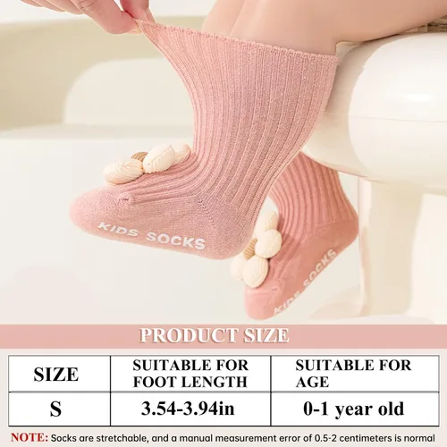 Vista 6 de 4 pares de calcetines antideslizantes para niños pequeños con agarres, calcetines de flores para bebé, niños y niñas, calcetines antideslizantes