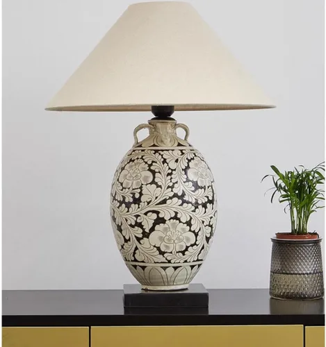 Vista 6 de Lámpara para escritorio, sala de estar, estudio, sala de té, lámpara de mesa decorativa de cerámica, estilo retro Wabi-sabi, lámpara de mesa