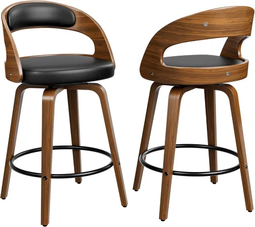 Vista 37 de YaFiti Taburetes de bar, taburetes de bar de 26 pulgadas de altura de mostrador con patas de madera curvada, taburetes giratorios con respaldo