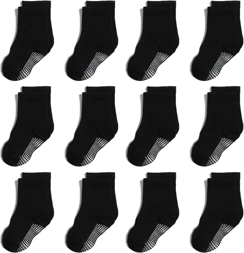 Vista 43 de Calcetines antideslizantes con agarre para tobillos, paquete de 12 unidades para niños pequeños, niños y niñas, lindos calcetines de algodón