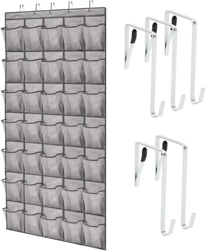 Vista 17 de Gorilla Grip - Zapatero para colgar en la puerta, 24 bolsillos de malla para sostener hasta 40 libras, organizador para parte trasera del armario