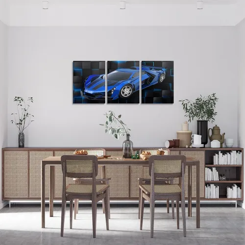 Vista 2 de Feelyou Cuadro azul de carreras para pared, 12 x 16 pulgadas, 3 piezas de autos deportivos de velocidad, lienzo para decoración de pared, diseño