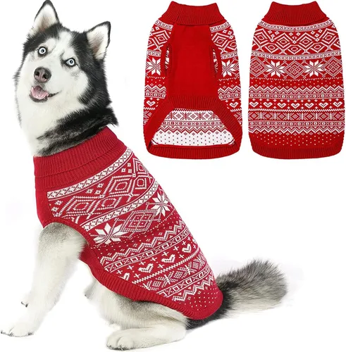 Vista 31 de HOMIMP Suéter de rombos para perros - Ropa cálida de invierno para cachorros, abrigo suave, suéter feo para perros pequeños, medianos y grandes, Azul