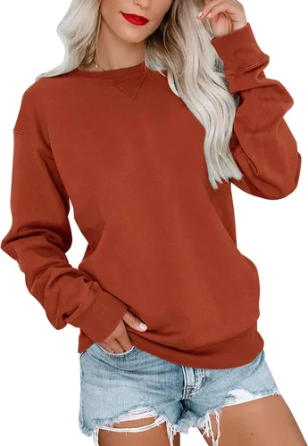 Vista 18 de Bingerlily Sudadera casual de manga larga para mujer, cuello redondo, linda sudadera pullover de ajuste relajado, tops