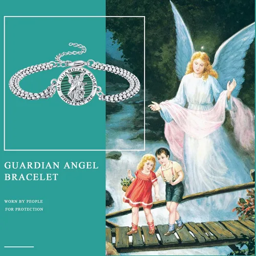 Vista 69 de Pulsera unisex de San Miguel/Cristóbal/Benedicto/Jude/José/Guadalupe/Ángel de la Guarda/Santa Muerte Pulsera de plata de ley 925 con cadena de doble