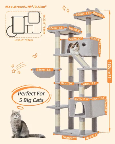 Vista 11 de Taoqimiao Árbol para gatos de 57.5 pulgadas, torre para gatos de interior para adultos, condominio extragrande para gatos, 8 postes rascadores