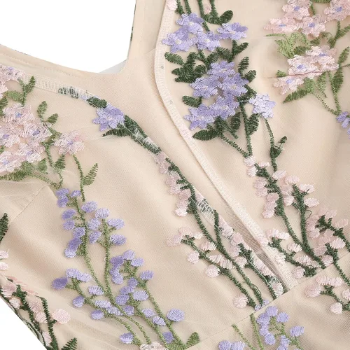 Vista 4 de Vestido de noche de tul con bordado floral para mujer, diseño de ilusión de malla transparente, vintage, cóctel, vestido de fiesta de boda, fiesta