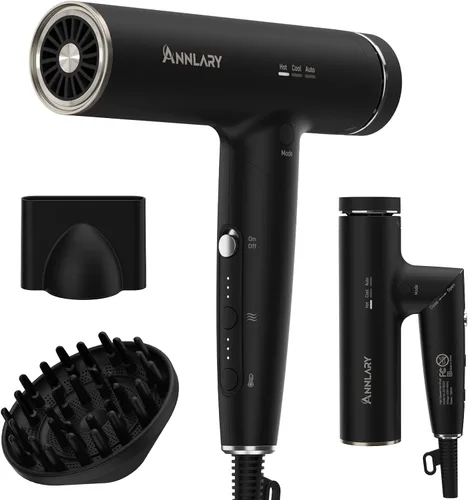 Vista 8 de ANNLARY Secador de pelo de iones de plasma con difusor para cabello rizado, secador profesional de alta velocidad de 110000 RPM con iones de plasma