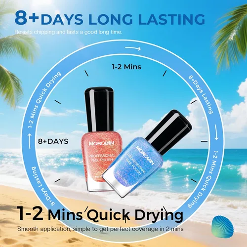 Vista 6 de Morovan Juego de esmalte de uñas degradado: esmalte de uñas de perlas de primavera y verano, esmalte de uñas rosa, azul, morado, secado rápido