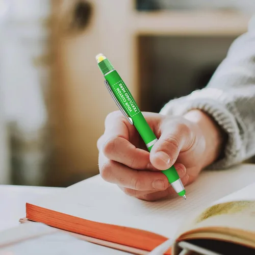 Vista 7 de DISCOUNT PROMOS Maitland - Bolígrafos capacitivos de gel de escritura suave personalizados, paquete de 100 unidades, resaltadores, texto