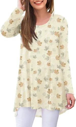 Vista 52 de AWULIFFAN Blusa tipo túnica holgada de manga larga con cuello redondo para mujer