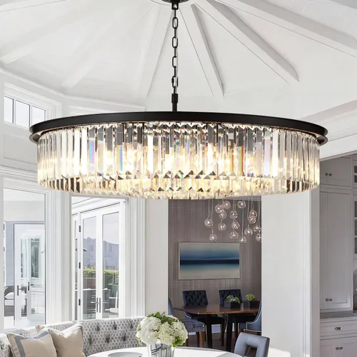 Vista 11 de Candelabro grande de cristal moderno de lujo, lámpara de techo colgante de oro antiguo para comedor, sala de estar, 12 luces, 3 niveles