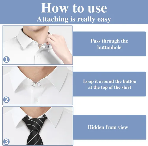 Vista 5 de 12 extensores de cuello elásticos y ajustables para camisas de hombre, cómodos extensores de botón de cuello para camisas de vestir y trajes