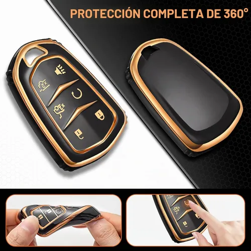 Vista 4 de Funda de llavero Accesorios para Cadillac para Cadi Escalade ESV 6 botones, funda de TPU (negro)