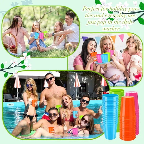 Vista 5 de Yungyan Paquete de 12 vasos de plástico reutilizables de 16 onzas, 4